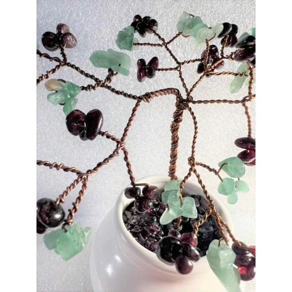 Beautiful Genuine Garnet & Green Aventurine Gemstone Tree
